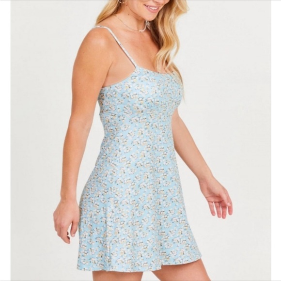 Altar’d State Mirabel Blue Ditsy Floral Soft Adjustable Strap Mini Dress - Picture 2 of 9